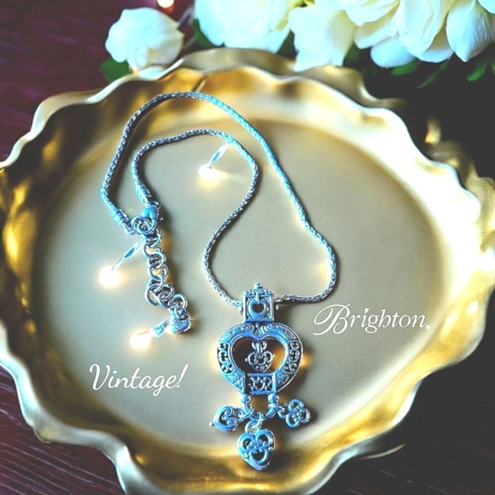 BRIGHTON Vintage Heart Charm Silver Necklace VINTAGE INSPIRED